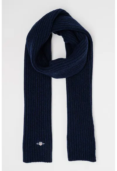 Fular din amestec de lana cu logo brodat - Bleumarin