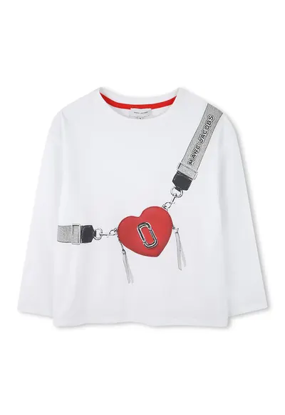 Bluza din bumbac cu design grafic - Alb optic/Rosu vermillion
