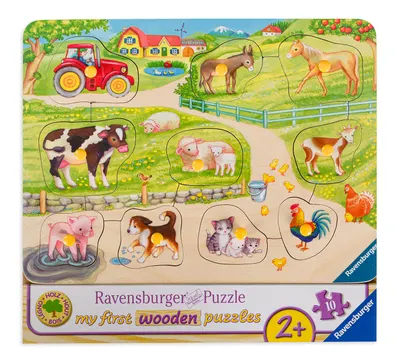 Puzzle de lemn Ravensburger din 10 de piese - Morning at the farm