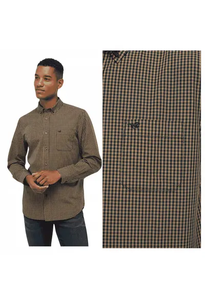 Camasa Barbati - Chester Gingham - Maro - Bumbac - Design Clasic Casual - Material Premium Confortabil - Maneca Lunga - Inchidere Cu Nasturi - Maro inchis