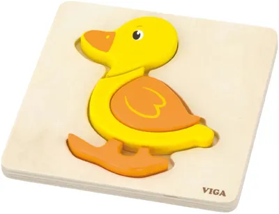 Puzzle din lemn Viga Toys - Rață, 4 piese