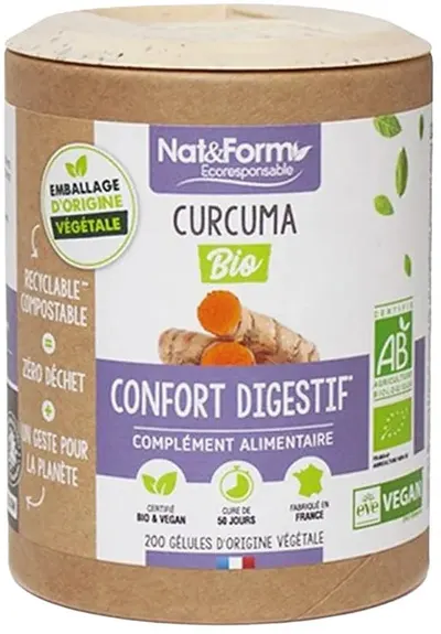 Curcuma bio, rădăcină, 200 capsule, Nat&Form
