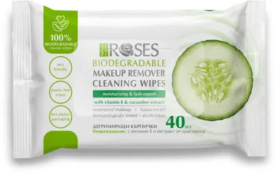 Nature of Agiva Roses Șervețele umede demachiante cu extract de castravete, 40 buc
