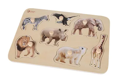 Puzzle din lemn cu manere Classic World - Safari