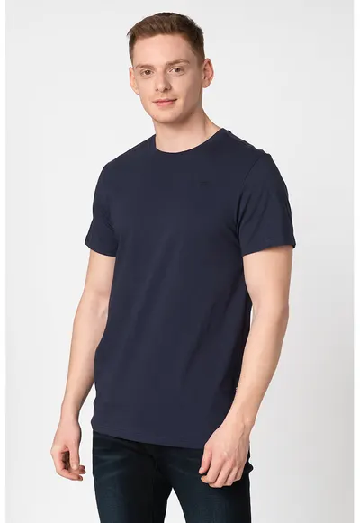 Tricou regular fit cu broderie logo discreta - Negru/Bleumarin