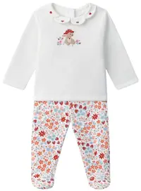 Pijama pentru bebeluși Sergent Major - Cu broderie, iepuraș și imprimeu floral, 18 m