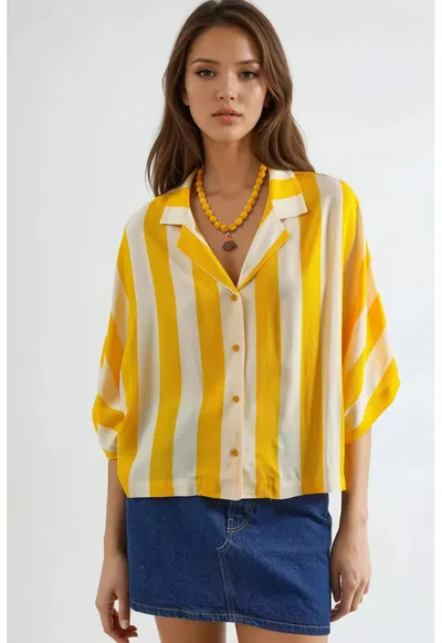 Camasa cu dungi - galben lamaie - material textil