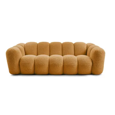 Canapea galben-muștar cu tapițerie din țesătură bouclé 232 cm Hippolyte – Bobochic Paris