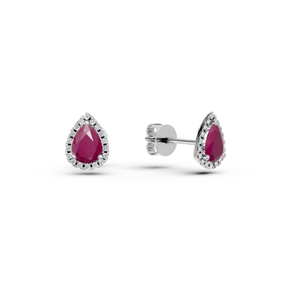 Cercei din aur alb cu rubine taietura pear de 1.37ct si diamante de 0.15ct
