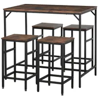 HOMCOM Masă Bar cu 4 Taburete, Stil Industrial, Picioare Antialunecare, Ideal pentru Bucătărie și bar, Maro, 100x60x88 cm | Aosom Romania