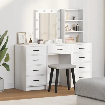 vidaXL Masă de Machiaj 3 buc. Alb 40 x 41 x 135 cm Lemn prelucrat