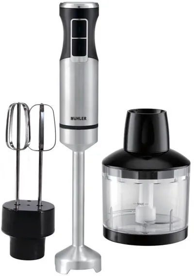 Blender cu mixer si tocator Muhler - 3 in 1 MB-99S, 1000W, 2 trepte, argintiu