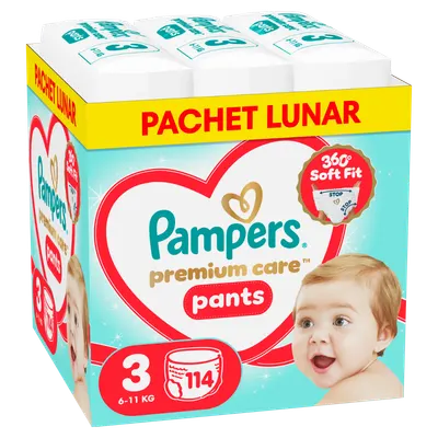 Scutece-chilotel Premium Care Pants XXL Box Marimea 3 pentru 6-11 kg, 114 bucati, Pampers