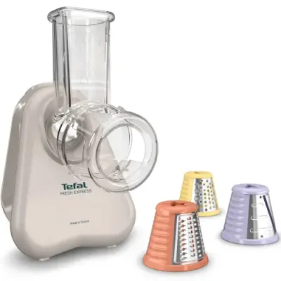 Razatoare electrica Tefal Fresh Express DN853BE0, 150W, 3 in 1, 3 conuri detasabile pentru feliare, maruntire si taiere cuburi, compatibil masina de spalat vase, design compact (Gri)