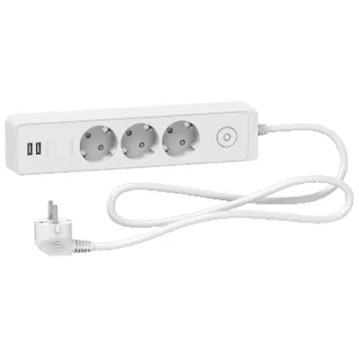 Prelungitor Unica 2P+E, 3 premii + 2 USB + intrerupator, 1.5m, alb
