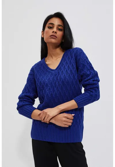 Pulover cu tricot decorativ in azur - Bleumarin