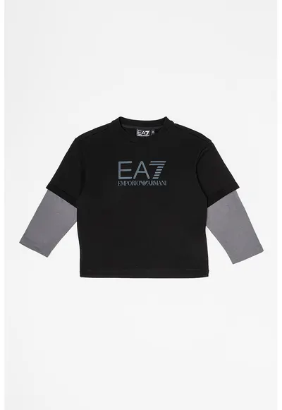 Bluza cu imprimeu logo si model 2 in 1 - Negru
