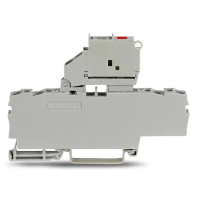 4-conductor fuse terminal block; with pivoting fuse holder; with end plate; for 5 x 20 mm miniature metric fuse; with blown fuse indication by LED; 12 - 30 V; for DIN-rail 35 x 15 and 35 x 7.5; 2.5 mm²; Push-in CAGE CLAMP®; 2,50 mm²; gray