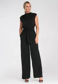 Salopeta dama - neagra - eleganta - cu decolteu drapat si talie elastica -