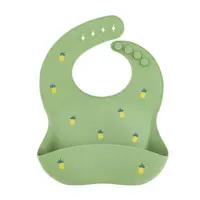 Baveta moale, Petite&Mars, Take&Match, Reglabila, Cu buzunar colector, Silicon, Fara BPA, 6 luni+, Model ananas, Verde