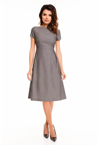 Rochie eleganta de cocktail in clos midi cu maneci scurte - - Gri