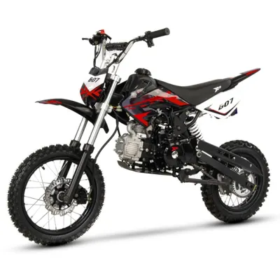 Motocicleta Cross Enduro copii 4T XTR 607M, 125cc, roti 14 12, pornire electromotor, transmisie automata, culoare negru rosu