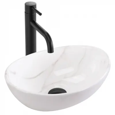 Lavoar pe blat imitatie piatra cu finisaj lucios, oval, Rea Sofia Mini