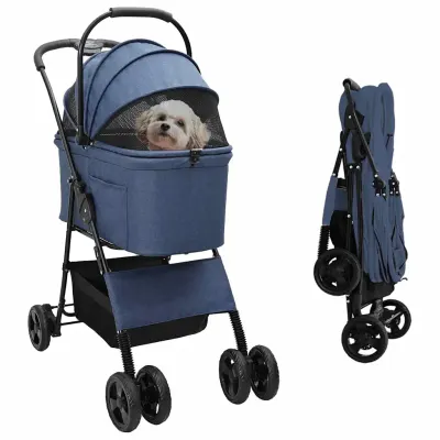 vidaXL Carucior pentru Pisici Pliante albastru 81 x 47 x 99 cm