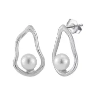Cercei argint 925, JW1715, model abstract cu perle, placati cu rodiu