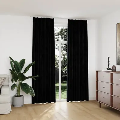 vidaXL Draperii opace cu cârlige, 2 buc., negru, 140x245 cm, catifea