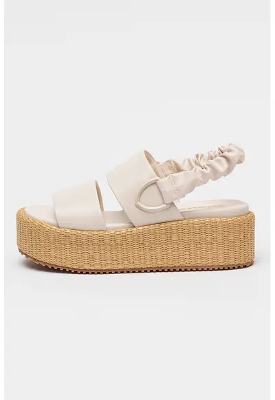 Sandale wedge din piele ecologica Opal - Bej deschis