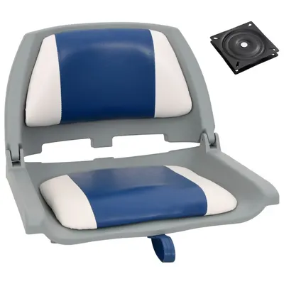 vidaXL Set scaun pliabil pentru barcă, 2 piese, cu pernă alb-albastru