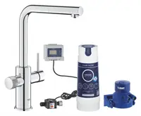 Baterie de bucatarie Grohe Blue Pure Minta 30591000, 3/8 inch, filtrare apa, pipa inalta, tip L, pivotanta, dus extractabil, 600 l filtru inclus, contor, Crom