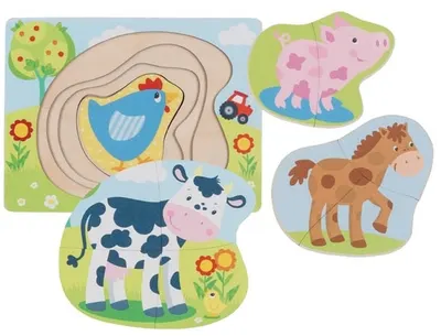 Goki Puzzle multistrat din lemn - Animale de fermă