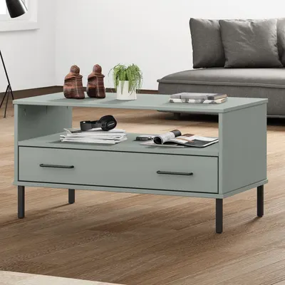 vidaXL Măsuță cafea picioare metalice gri 85x50x45cm lemn masiv "OSLO"