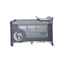 Patut pentru copii Lorelli Moonlight Cool Grey Pandas pliabil, cu 2 nivele, laterala cu fermoar, masuta de infasat, saltea si geanta de transport incluse