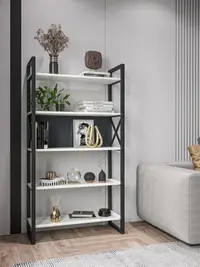 Bibliotecă metalică, culoare alb / antracit cu 4 polițe – design modern