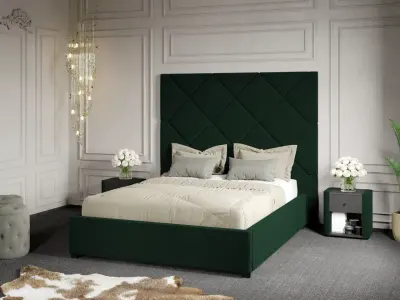 Pat Tapitat cu Panou 191x170 C2 Dubai cu somiera fixa Verde Inchis - Velluto 27 140x200