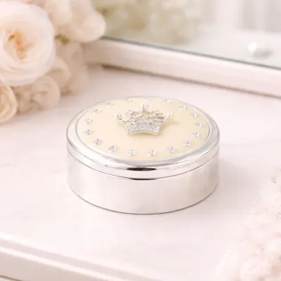 Cutie Bijuterii Rotundă 7 cm cu Coroană și Strasuri AZAY – Casetă Bijuterii Elegantă, Cutie Inel, Cutie Cadou Femei Premium, Ambalaj Inclus