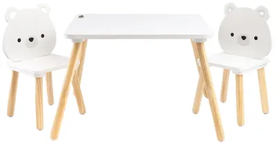 Set de masă pentru copii cu 2 scaune Moni Toys - White Bears