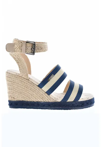 Sandale-espadrile din material textil - Bej/Bleumarin