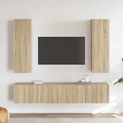 vidaXL Set de dulapuri TV, 4 piese, stejar sonoma, lemn prelucrat