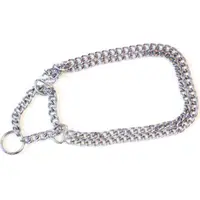 Zgarda metalica de forta din lant dublu, argintie, pentru caini de talie mare, 2 cm x 30 cm
