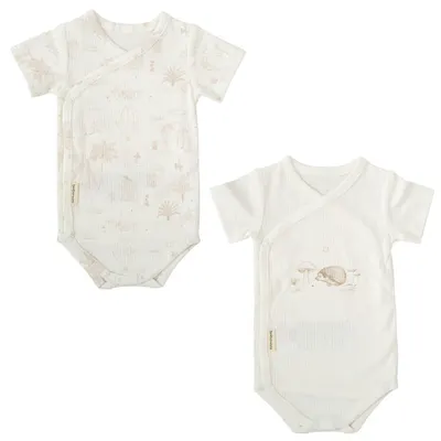 Set body-uri cu mânecă scurtă Bimbidreams - Noe, 2 bucăți, 0-1 luni, White/Linen