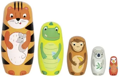 Păpuşi matrioşka Goki - Tiger and friends, 5 buc
