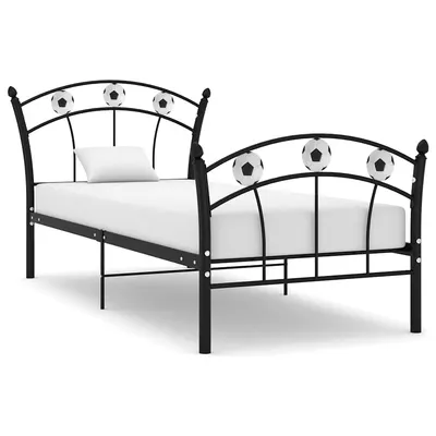 vidaXL Cadru de pat, cu model de fotbal, negru, 90x200 cm, metal