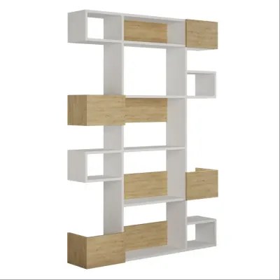 Biblioteca NIHO, alb + stejar, 120x27x171 cm