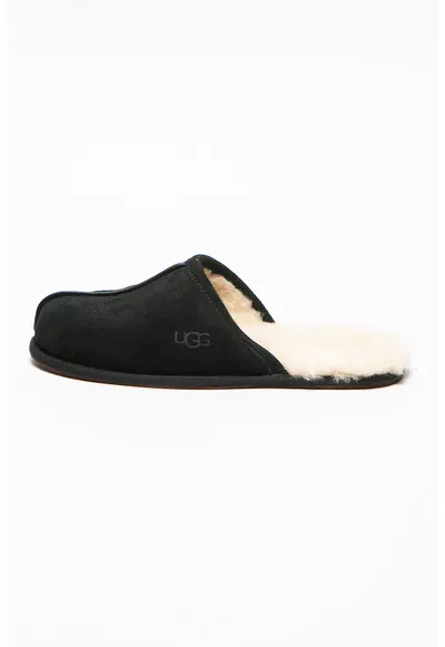 Papuci de piele intoarsa cu captuseala de lana Scuff - Negru