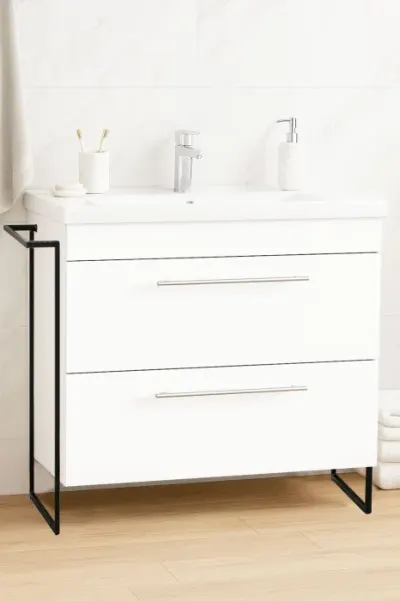 Set Baza front MDF si Lavoar seria 754, cadru metalic, sertare, 80 cm, alb
