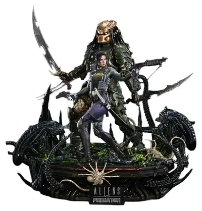 Statuetă Prime 1 Studio Movies: Alien vs Predator - Machiko & Broken Tusk Predator (DX Bonus Version), 84 cm